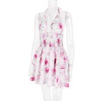 Sexy halter neck backless summer mini skirt hot girl outfit floral dress - Thumbnail 5