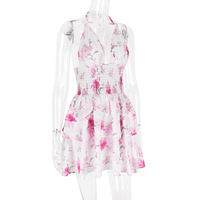 Sexy halter neck backless summer mini skirt hot girl outfit floral dress - Thumbnail 6