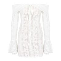 Lace long-sleeved one-shoulder dress tight hip skirt - Thumbnail 1