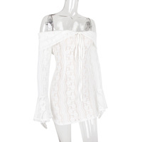 Lace long-sleeved one-shoulder dress tight hip skirt - Thumbnail 3