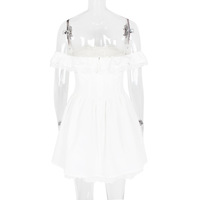 Fishbone white dress sexy one shoulder bow waist backless white dress - Thumbnail 2