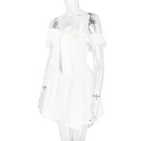 Fishbone white dress sexy one shoulder bow waist backless white dress - Thumbnail 5