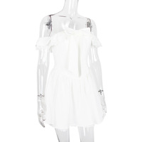 Fishbone white dress sexy one shoulder bow waist backless white dress - Thumbnail 6