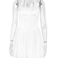 Sexy fishbone halter neck skirt hot girl slim backless white dress - Thumbnail 2