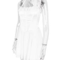 Sexy fishbone halter neck skirt hot girl slim backless white dress - Thumbnail 4