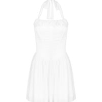 Sexy fishbone halter neck skirt hot girl slim backless white dress - Thumbnail 5
