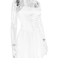 Sexy fishbone halter neck skirt hot girl slim backless white dress - Thumbnail 6