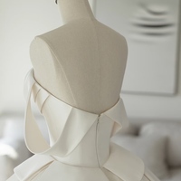 Modern Satin Wedding Dress, Clean A-Line Bridal Gown with Corset Bodice and Ribbon Straps, Simple Elegant City Dress - Thumbnail 3