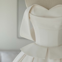 Modern Satin Wedding Dress, Clean A-Line Bridal Gown with Corset Bodice and Ribbon Straps, Simple Elegant City Dress - Thumbnail 4