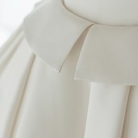 Modern Satin Wedding Dress, Clean A-Line Bridal Gown with Corset Bodice and Ribbon Straps, Simple Elegant City Dress - Thumbnail 7