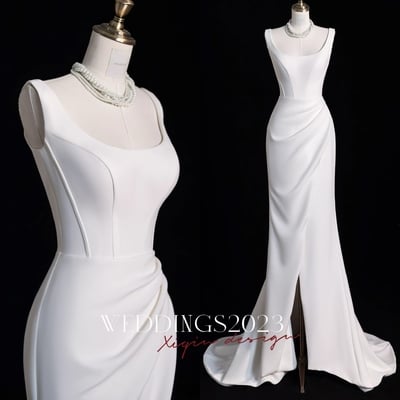 Elegant strapless ivory gown , perfect for formal events, prom dress, evening dress, mermaid prom dress with slit - Thumbnail 5