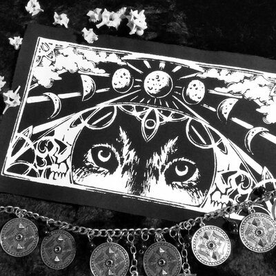 Moon phases & wolf satanic wiccan goth sew-on patches - Thumbnail 4