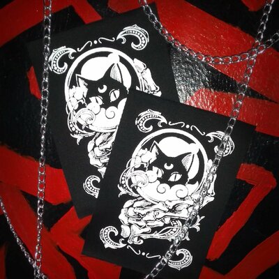Crystal ball with black cat & skeleton hand goth punk sew-on patches (small version) - Thumbnail 5