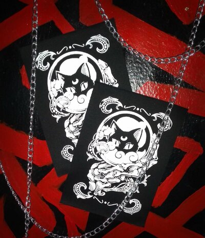 Crystal Ball with Black Cat & Skeleton Hand Goth Punk Sew-on Patches (Small version)