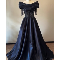 Dark Bule Prom Dress, A-line Prom Dress, Sequined Prom Dress with Off Shoulder Straps, Long Prom Dress with Short Sleeves, Evening Dress - Thumbnail 5