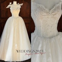 Ivory Lace Corset Wedding Dress with Lace – Structured Bodice, Applique Tulle Wedding Dress, Sleeveless Spaghetti Strap Bridal Gown - Thumbnail 5