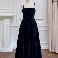 Burgundy Beaded Velvet Prom Dress with Spaghetti strap, Mid Long Evening Dress, Wedding Dress, Handmade Bridesmaid Dress, Evening Dress - Thumbnail 3