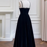 Burgundy Beaded Velvet Prom Dress with Spaghetti strap, Mid Long Evening Dress, Wedding Dress, Handmade Bridesmaid Dress, Evening Dress - Thumbnail 4