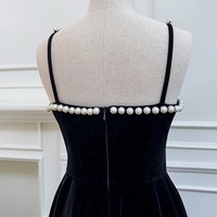 Burgundy Beaded Velvet Prom Dress with Spaghetti strap, Mid Long Evening Dress, Wedding Dress, Handmade Bridesmaid Dress, Evening Dress - Thumbnail 7