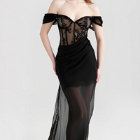 Sexy lace strapless long dress with off-the-shoulder high waist and slits - Thumbnail 1