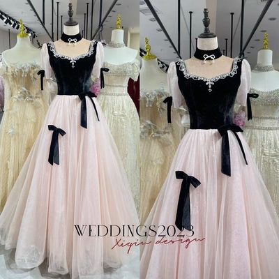 Pink off Short Sleeves Evening Dress with Beading, Elegant Tulle Prom Gown,Custom Size Formal Party Dress, Wedding Guest Bridesmaid Outfit 