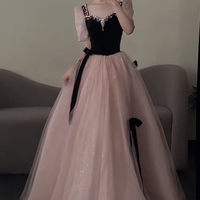 Pink off Short Sleeves Evening Dress with Beading, Elegant Tulle Prom Gown,Custom Size Formal Party Dress, Wedding Guest Bridesmaid Outfit  - Thumbnail 4