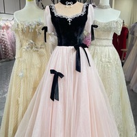 Pink off Short Sleeves Evening Dress with Beading, Elegant Tulle Prom Gown,Custom Size Formal Party Dress, Wedding Guest Bridesmaid Outfit  - Thumbnail 6