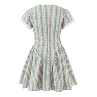 Sweet and romantic floral bow-decorated striped lace V-neck mini dress - Thumbnail 2