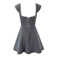 Gray French waist mini puffy skirt with back tie waist tube top dress - Thumbnail 2