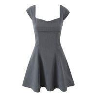 Gray French waist mini puffy skirt with back tie waist tube top dress - Thumbnail 3