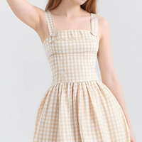 Sweet beige plaid short suspender A-line dress - Thumbnail 1