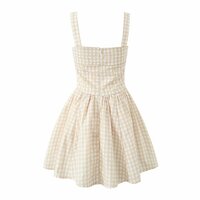 Sweet beige plaid short suspender A-line dress - Thumbnail 2
