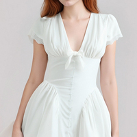 White First Love Lace Bowknot V-neck Waist Mini Dress - Thumbnail 1