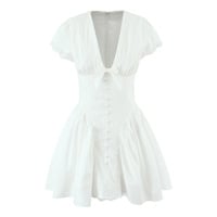 White First Love Lace Bowknot V-neck Waist Mini Dress - Thumbnail 2
