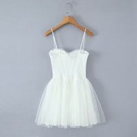 Lace jacquard suspender wrap chest tie waist puffy dress - Thumbnail 1