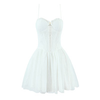 Lace jacquard suspender wrap chest tie waist puffy dress - Thumbnail 3