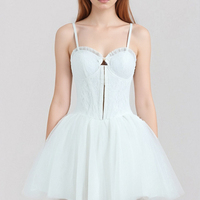 Lace jacquard suspender wrap chest tie waist puffy dress - Thumbnail 1