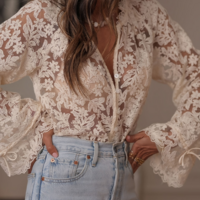 Women'S Casual Long Sleeved Lace Shirt - Thumbnail 1