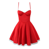 Sexy red satin three-layer three-dimensional steel ring lace splicing puffy dress - Thumbnail 2