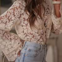 Women'S Casual Long Sleeved Lace Shirt - Thumbnail 2