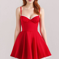 Sexy red satin three-layer three-dimensional steel ring lace splicing puffy dress - Thumbnail 1