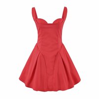 Sexy red satin three-layer three-dimensional steel ring lace splicing puffy dress - Thumbnail 2