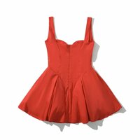 Sexy red satin three-layer three-dimensional steel ring lace splicing puffy dress - Thumbnail 4