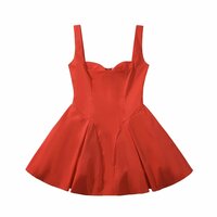 Sexy red satin three-layer three-dimensional steel ring lace splicing puffy dress - Thumbnail 6