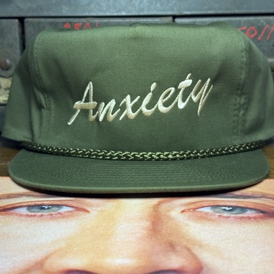 Anxiety green w/ white stitch snapback hat 