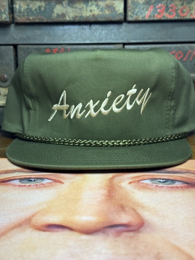 ANXIETY green w/ white stitch SnapBack hat 