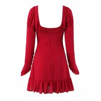 Niche design waist square neck tie long sleeve dress - Thumbnail 2