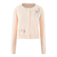 Heavy Flower Embroidery Knit Sweater Top Coat - Thumbnail 3