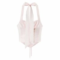 Pink exquisite embroidered sexy halter neck strap waist suspender short sleeveless top - Thumbnail 3