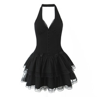 Retro sexy hot girl mesh lace bow splicing tutu skirt female sexy V-neck halter dress - Thumbnail 3